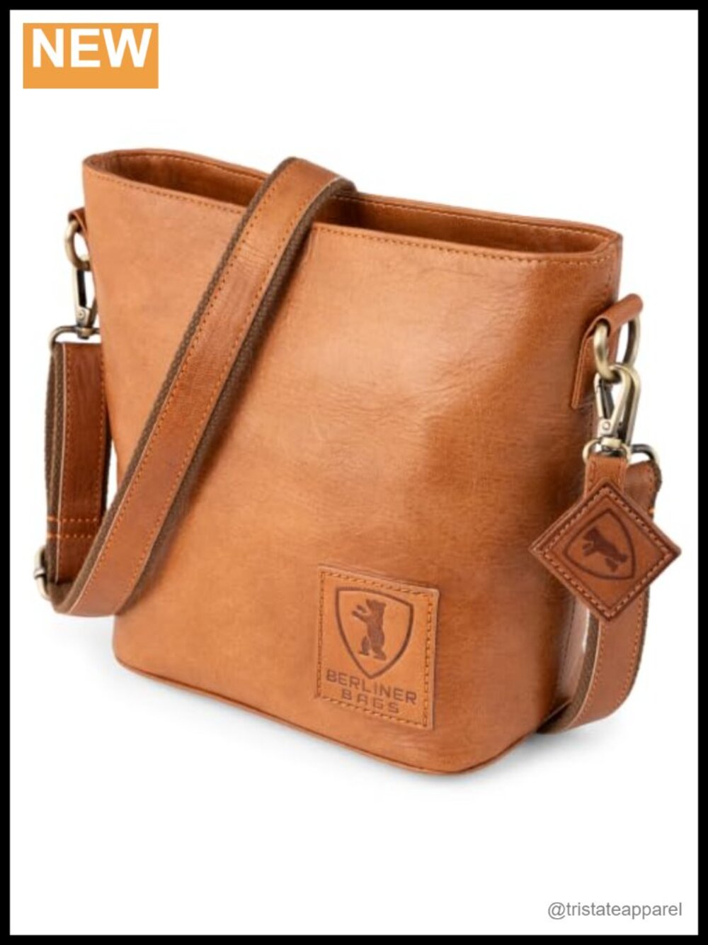 Full Grain Leather Crossbody Bag Bucket Purse Detachable Strap Women